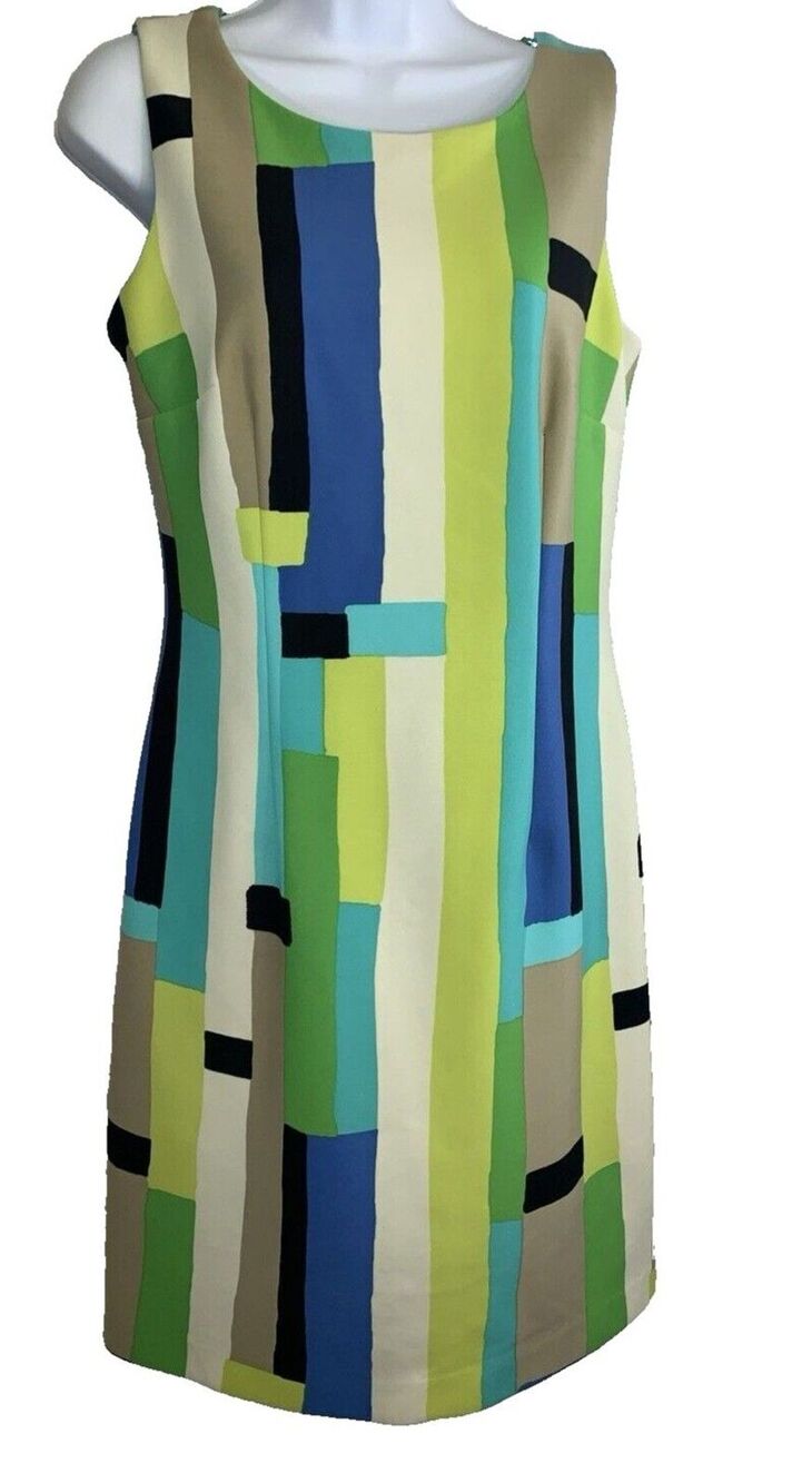 Mod 80's 60's Color Block Dress Women's Size 8  Zip Up Stretch Sleeveless